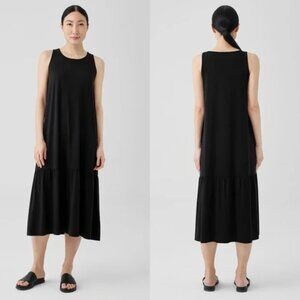 Eileen Fisher Sleeveless Tiered Jersey Midi Dress In Black Size S NWT